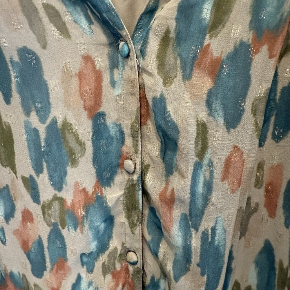 Ramy Brook Taryn Abstract Print Metallic Dot Blouse Size Medium - Picture 5 of 11